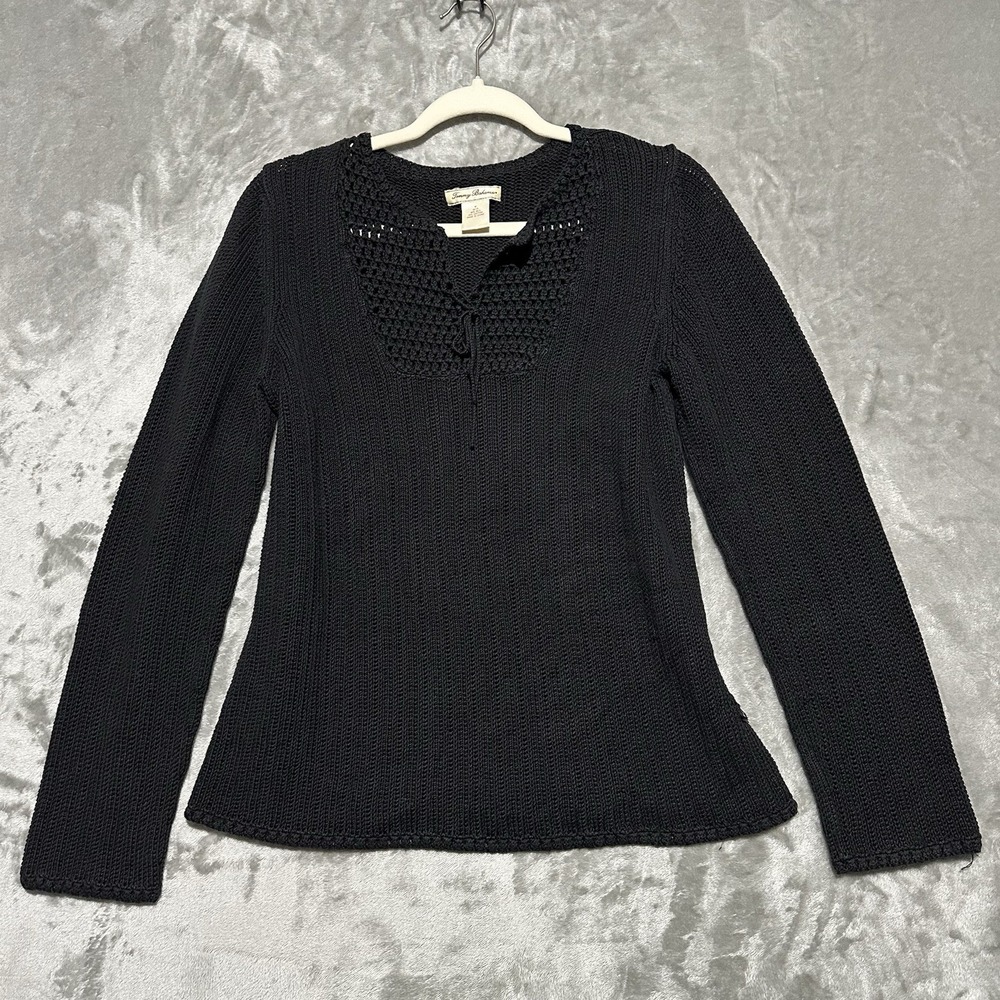Tommy Bahama Womens Crochet Top Medium Chunky Knit Indie Boho Whimsigoth Peasant